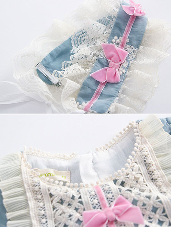 ポリエステル 日常 カジュアル フリル 長袖 コットン 冬用帽子 ロココスタイル ライトスカイブルー 子供用ロリータドレス