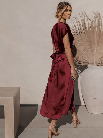 パーティードレス ブルー グリーン ジュエルネック セミフォーマルドレス ワインレッド