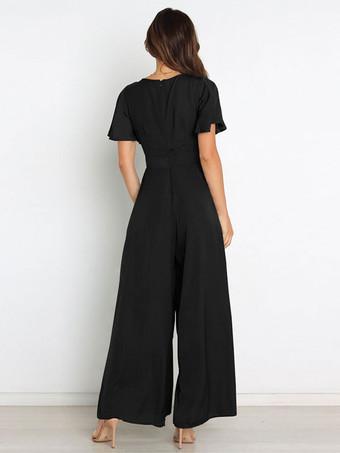 Jumpsuit V-Neck Lace Up Summer One Piece Outfit - Milanoo.com
