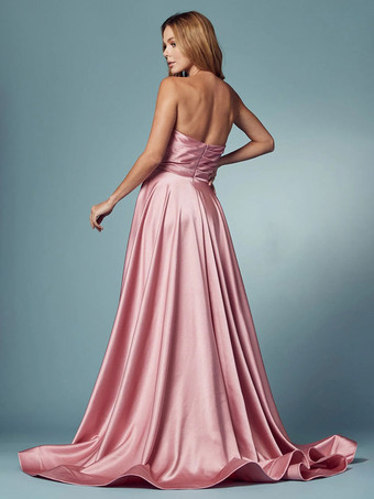 プロムドレスA ライン 恋人ネック サテン ノースリーブ ポケット パーティードレス