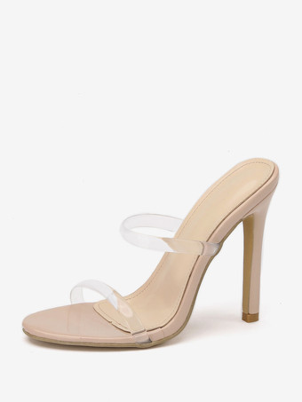 Albicocca Sandali con tacco da donna Sandali con punta tonda Tacco a spillo Sandalo per PC trasparente Scivoli