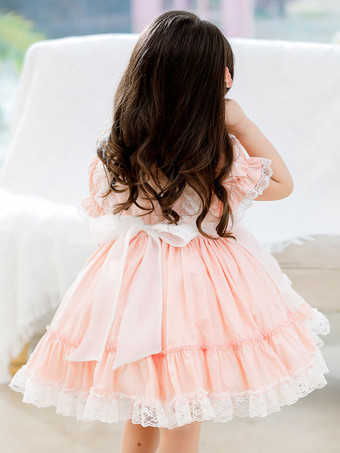 ポリエステル ティーパーティー 刺繍入り 半袖 ポリエステル 秋用ドレス スイートイエロー 子供用ロリータドレス