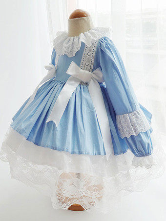 ポリエステル 日常 カジュアル レース 長袖 ポリエステル 春 ドレス ROCOCOスタイル ピンク 子供用ロリータドレス