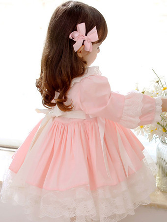 ポリエステル 日常 カジュアル レース 長袖 ポリエステル 春 ドレス ROCOCOスタイル ピンク 子供用ロリータドレス