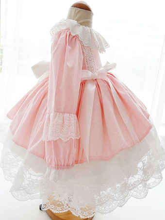 ポリエステル 日常 カジュアル レース 長袖 ポリエステル 春 ドレス ROCOCOスタイル ピンク 子供用ロリータドレス