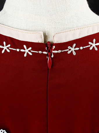 ポリエステル 日常 カジュアル フリル 長袖 ポリエステル 秋 ドレス フラワープリント スイートレッド 子供用ロリータドレス