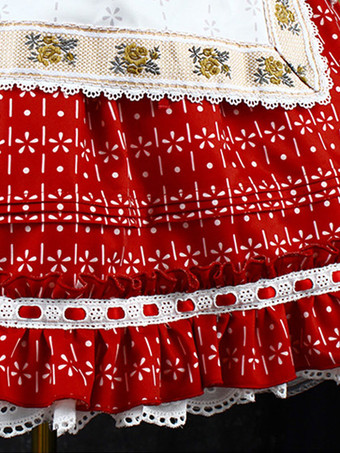 ポリエステル 日常 カジュアル フリル 長袖 ポリエステル 秋 ドレス フラワープリント スイートレッド 子供用ロリータドレス