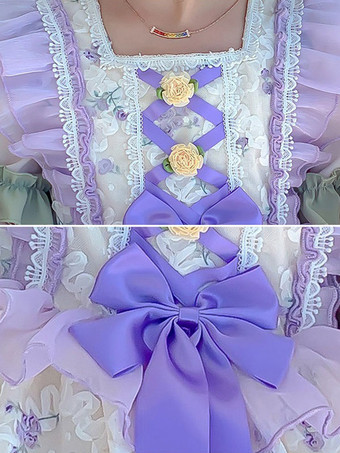 ポリエステル お茶会 フリル 長袖 ポリエステル 秋ドレス 花柄 ロココスタイル エクリュ ホワイト キッズロリータドレス