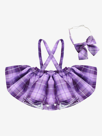 ポリエステル お茶会 ボウタイ ポリエステル サマースカート 甘い パープル 子供用ロリータドレス
