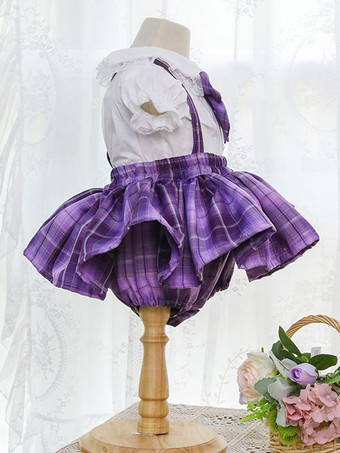 ポリエステル お茶会 ボウタイ ポリエステル サマースカート 甘い パープル 子供用ロリータドレス