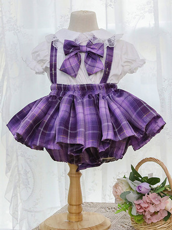 ポリエステル お茶会 ボウタイ ポリエステル サマースカート 甘い パープル 子供用ロリータドレス