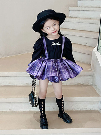 ポリエステル お茶会 ボウタイ ポリエステル サマースカート 甘い パープル 子供用ロリータドレス