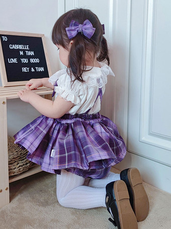 ポリエステル お茶会 ボウタイ ポリエステル サマースカート 甘い パープル 子供用ロリータドレス