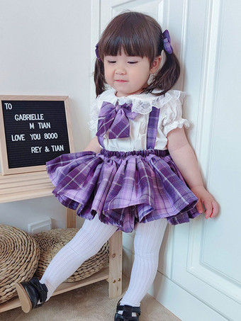 ポリエステル お茶会 ボウタイ ポリエステル サマースカート 甘い パープル 子供用ロリータドレス