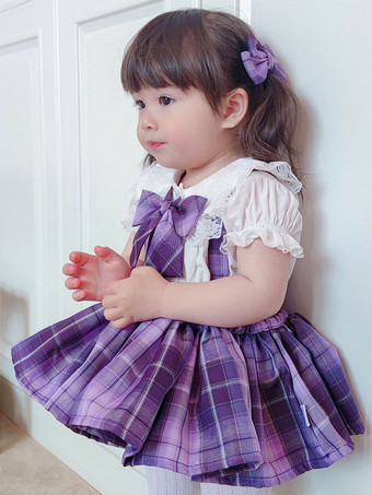 ポリエステル お茶会 ボウタイ ポリエステル サマースカート 甘い パープル 子供用ロリータドレス
