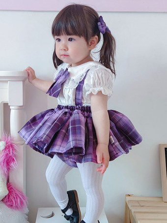 パープル ポリエステル お茶会 ボウタイ ポリエステル サマースカート 甘い パープル 子供用ロリータドレス