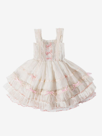 ポリエステル お茶会 リボン ノースリーブ ポリエステル スプリングドレス スイートピンク 子供用ロリータドレス