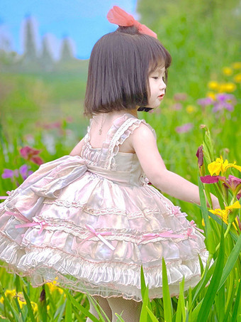 ポリエステル お茶会 リボン ノースリーブ ポリエステル スプリングドレス スイートピンク 子供用ロリータドレス