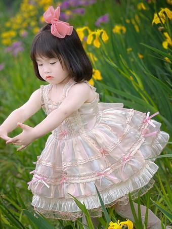 Polyester Tea Party Bows Sleeveless Polyester Spring Dress Sweet Pink Kids'  Lolita Dresses