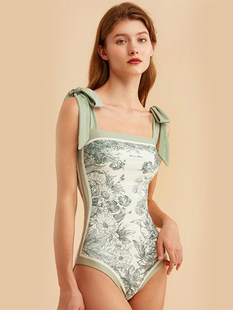 女性用ワンピース水着 両面花柄ビーチ水着