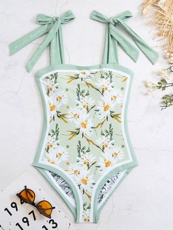 女性用ワンピース水着 両面花柄ビーチ水着