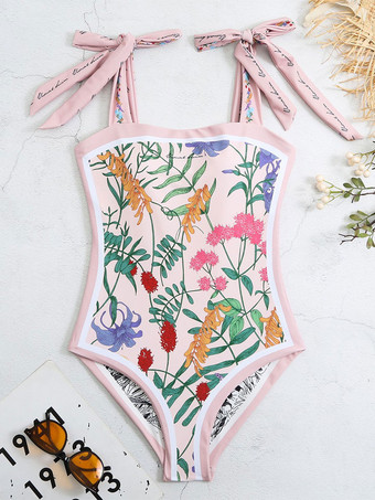 女性用ワンピース水着 両面花柄ビーチ水着