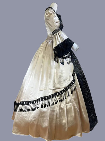 イエロー レトロ コスチューム レース ポリエステル 花柄 ドレス 女性用 マリー アントワネット コスチューム レトロ チュニック 古着