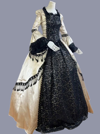 イエロー レトロ コスチューム レース ポリエステル 花柄 ドレス 女性用 マリー アントワネット コスチューム レトロ チュニック 古着