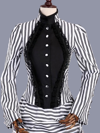 ホワイト レトロ コスチューム フリル マリー アントワネット コスチューム ポリエステル ストライプ ドレス 女性用 レトロ チュニック 18世紀 コスチューム