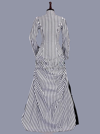 ホワイト レトロ コスチューム フリル マリー アントワネット コスチューム ポリエステル ストライプ ドレス 女性用 レトロ チュニック 18世紀 コスチューム