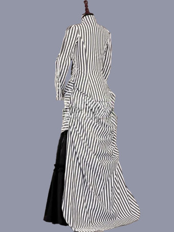 ホワイト レトロ コスチューム フリル マリー アントワネット コスチューム ポリエステル ストライプ ドレス 女性用 レトロ チュニック 18世紀 コスチューム