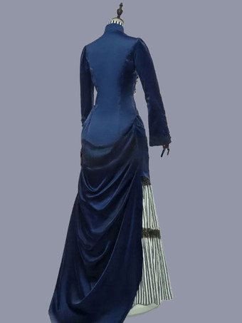 ブルー レトロ コスチューム 女性用 ストライプ フリル ポリエステル チュニック ドレス マリー アントワネット コスチューム レトロ ヴィンテージ服