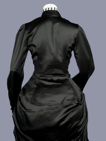 黒のレトロな衣装フリル ポリエステル ストライプ ドレス女性のレトロなチュニック マリー ・ アントワ ネット衣装古着