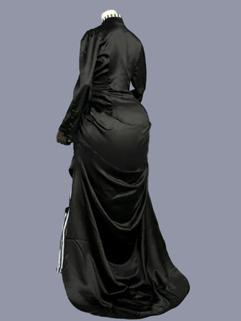 黒のレトロな衣装フリル ポリエステル ストライプ ドレス女性のレトロなチュニック マリー ・ アントワ ネット衣装古着