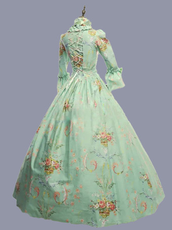 緑のレトロな衣装フリル ポリエステル花柄ドレス マリー ・ アントワ ネット衣装女性のレトロなチュニック パーティー ウエディング ドレス