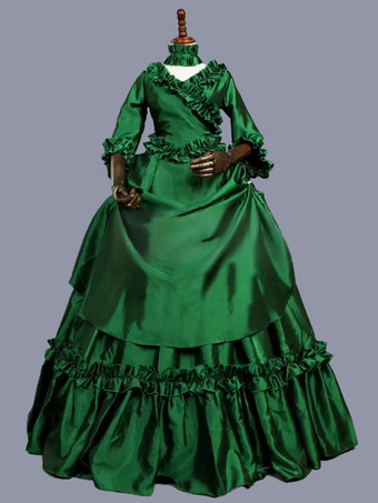 Disfraces Retro verdes  disfraz de María Antonieta para mujer  vestido túnica de poliéster con volantes y estampado Floral  vestido de baile de máscaras Retro