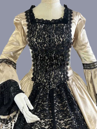 イエロー レトロ コスチューム レース ポリエステル 花柄 ドレス 女性用 マリー アントワネット コスチューム レトロ チュニック 古着