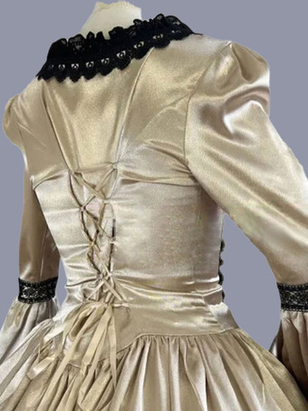 イエロー レトロ コスチューム レース ポリエステル 花柄 ドレス 女性用 マリー アントワネット コスチューム レトロ チュニック 古着