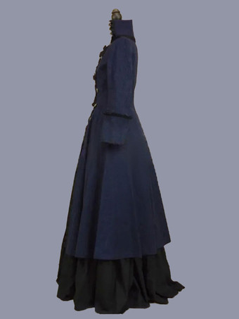 ダークネイビーレトロコスチューム女性のフリルポリエステルチュニックドレスマリー・アントワネットコスチュームレトロパーティーウエディングドレス