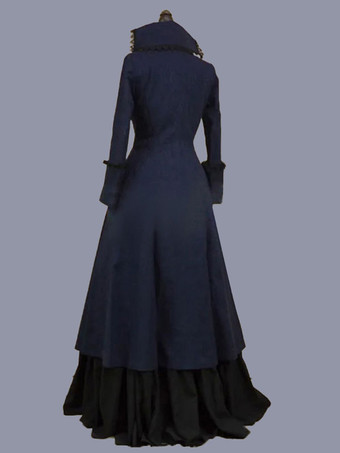 ダークネイビーレトロコスチューム女性のフリルポリエステルチュニックドレスマリー・アントワネットコスチュームレトロパーティーウエディングドレス