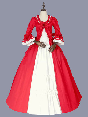 赤のレトロな衣装の女性の弓ポリエステル マリー ・ アントワ ネット衣装チュニック ドレス レトロな仮面舞踏会ボール ガウン