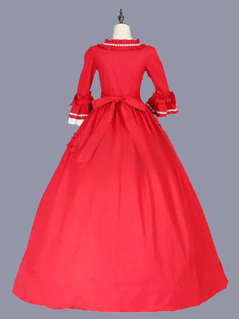 赤のレトロな衣装の女性の弓ポリエステル マリー ・ アントワ ネット衣装チュニック ドレス レトロな仮面舞踏会ボール ガウン