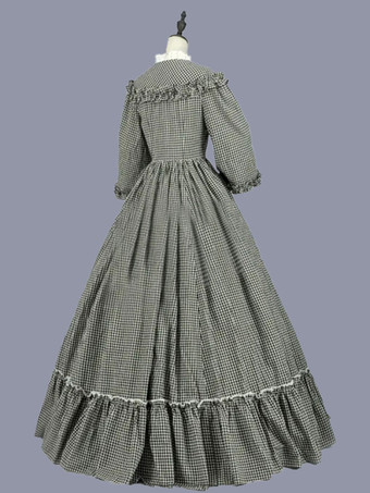 ブラック レトロ コスチューム フリル マリー アントワネット コスチューム ポリエステル チェック柄ドレス 女性用 レトロ チュニック 仮面舞踏会 夜会服