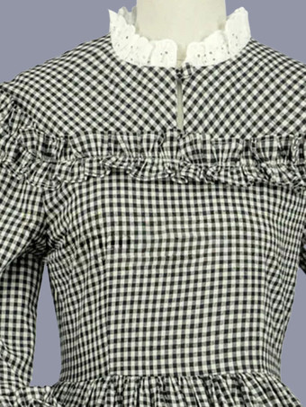 ブラック レトロ コスチューム フリル マリー アントワネット コスチューム ポリエステル チェック柄ドレス 女性用 レトロ チュニック 仮面舞踏会 夜会服