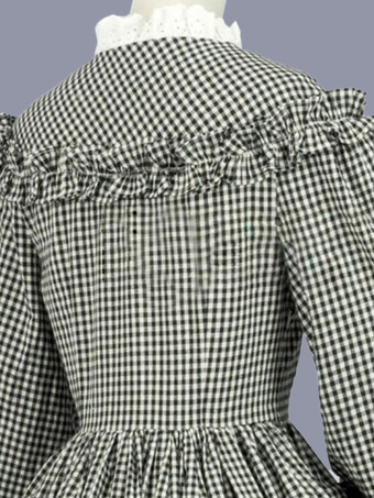 ブラック レトロ コスチューム フリル マリー アントワネット コスチューム ポリエステル チェック柄ドレス 女性用 レトロ チュニック 仮面舞踏会 夜会服