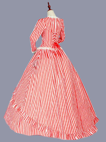 赤のレトロな衣装フリル ポリエステル マリー ・ アントワネット衣装ストライプ ドレス女性のレトロなチュニック パーティー ウエディング ドレス