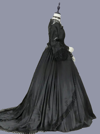 黒のレトロな衣装女性のフリル レース ポリエステル チュニック マリー ・ アントワ ネット衣装ドレス ゴシック仮面舞踏会夜会服