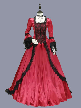 赤のレトロな衣装女性のマリー ・ アントワ ネット衣装レース フリル ポリエステル チュニック ドレス レトロ パーティー ウエディング ドレス
