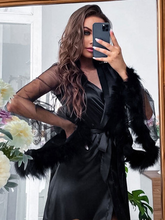 Batas Túnicas Plumas moradas Lencería similar a la seda