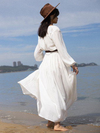 Vestido largo con escote en V y mangas largas vestido folklórico largo